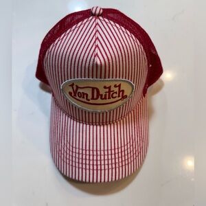 Von Dutch Red and White Striped Hat